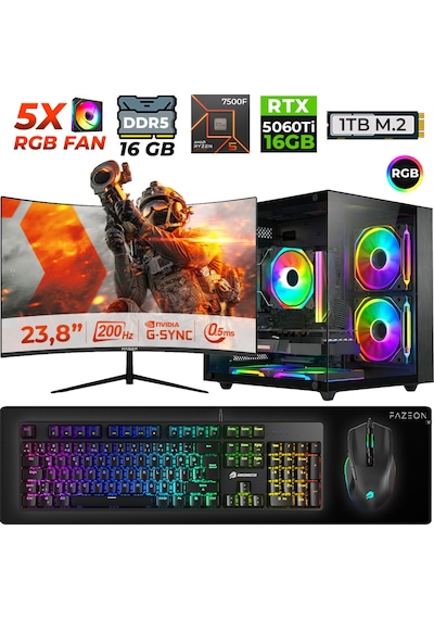 Xaser Live X50 R5-7500F 16 GB 1 TB Nvme SSD 16 GB RTX5060Ti 23.8" Dos Masaüstü Oyuncu Bilgisayarı