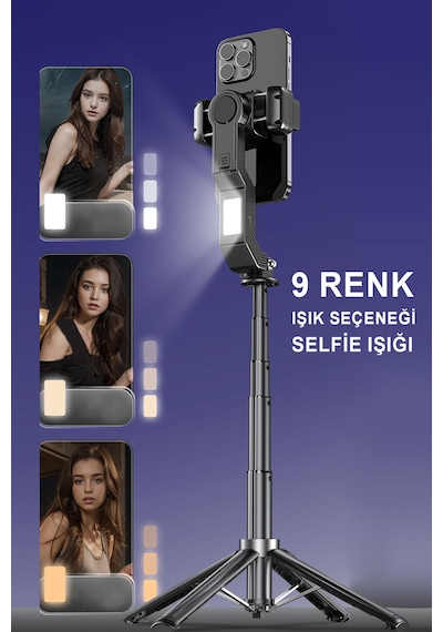 Gimbal Sabitleyici Ve Tripod Bluetooth Kumandalı 9 Renk Led Işıklı Selfie Çubuğu Mt6703