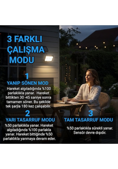 Upway Güneş Enerjili Sensörlü 800 Lm 120 Led Lamba - İç Ve Dış Mekan Solar Aydınlatma Beyaz Işık