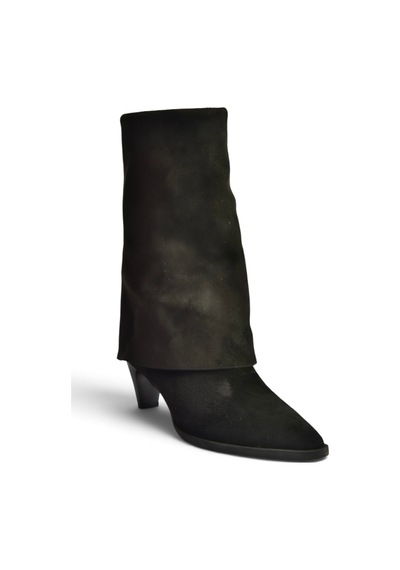 Fox Shoes Z820484202 Siyah Süet Kalın Topuklu Foldover Bot