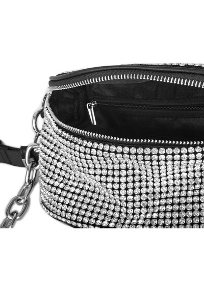 Nas Bag Kadın Bel Ve Body Bag Black Diamond Siyah Taşlı Şık Çanta Gümüş Taşlı