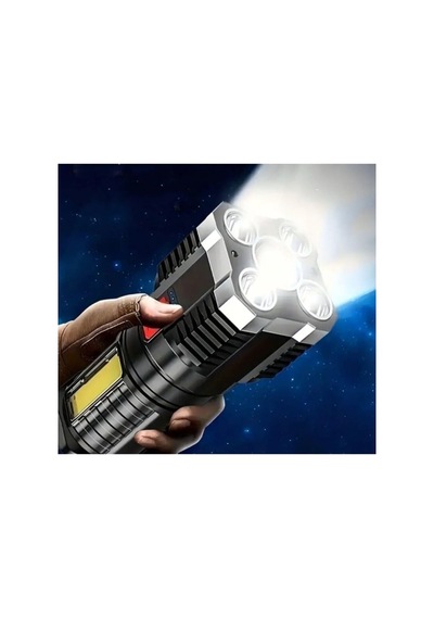 Usb Şarjlı 4 Modlu Multi Led El Feneri - Akıllı Pil Göstergeli Kamp Avcı Işıldak Genel