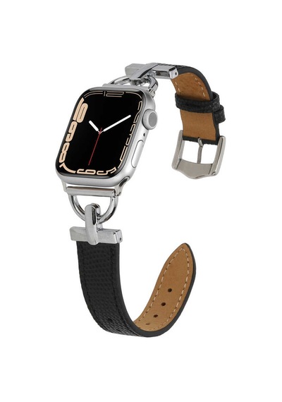 Ekılıf - Apple Uyumlu  Watch 40mm - Kordon Deri Kordon Krd-53 - Siyah-gümüş