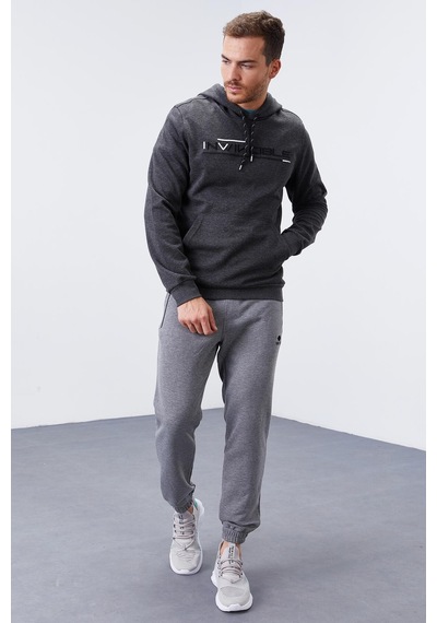 Tommy Life Antrasit Melanj Kanguru Cep Standart Kalıp Kapüşonlu Erkek Sweatshirt - 87883 Antrasit Melanj