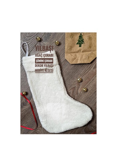 Yılbaşı Hediye Çorabı Noel Çorabı Hediye Kesesi Yeni Yıl Şömine Çorabı