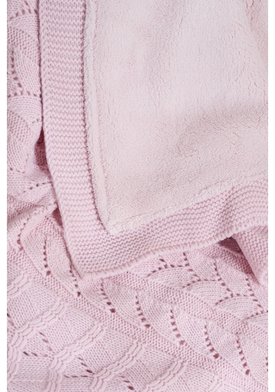 Toffy Toz Pembe Balık Sırtı Örgü Bebek Battaniyesi 100x100 Pembe