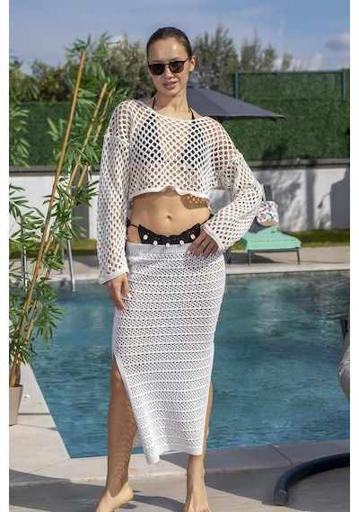Mayom Siyah Deniz Kabuğu İşlemeli Örgü Bikini Takımı-siyah Siyah