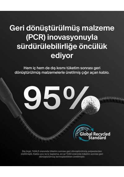 Belkin Cab025hq2mbk Boostcharge Pro 240w Usb-c To Usb-c Örgülü 2m Hızlı Şarj Kablosu- Siyah