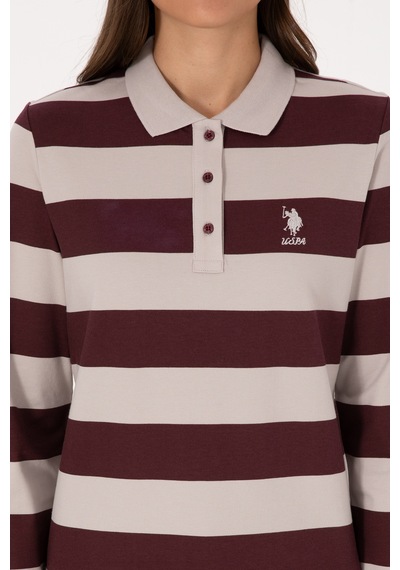 U.S. Polo Assn. Kadın Bordo Çizgili Polo Yaka Sweatshirt 50314207-VR177 U.S. Polo Assn. Kadın Bordo Çizgili Polo Yaka Sweatshirt 50314207-VR177