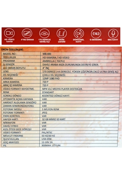 NYF Wevolt DVR Kayıt Cihazı 4 inç Ekranlı 3 Kameralı MB-400