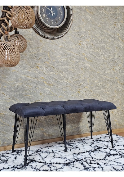 Zafir Metal Siyah Tel Ayaklı 100 Cm Puf Bench - Puf - Bench - Oturak - Mutfak Oturağı - Antre Oturağı Füme