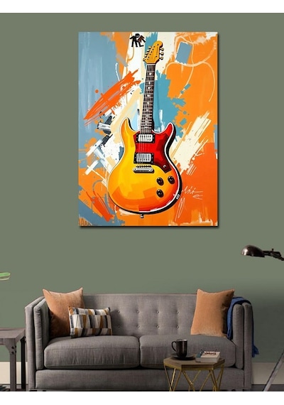 Kanvas Tablo Turuncu Elektrogitar 70cmx100cm