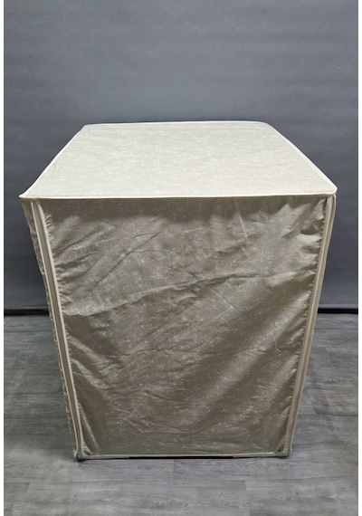 Krem Beyaz Çiçek Desenli Polyester Kumaş Çamaşır Makinesi Örtüsü Leke Tutmaz, Su Geçirmez Bej