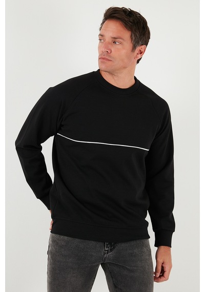 Buratti Pamuklu Şerit Detaylı Relaxed Fit Bisiklet Yaka Erkek Sweat 5901227 Siyah