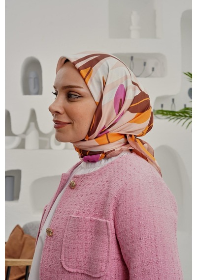 Afvente Yaprak Desen Kahverengi Soft Pamuk Eşarp