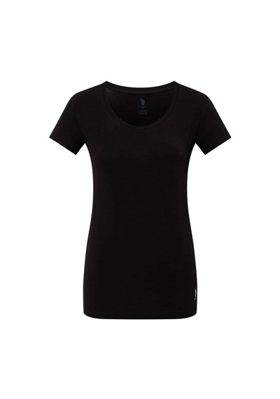U.S. Polo Assn. Kadın Siyah Derin Yuvarlak Yaka T-Shirt 66003