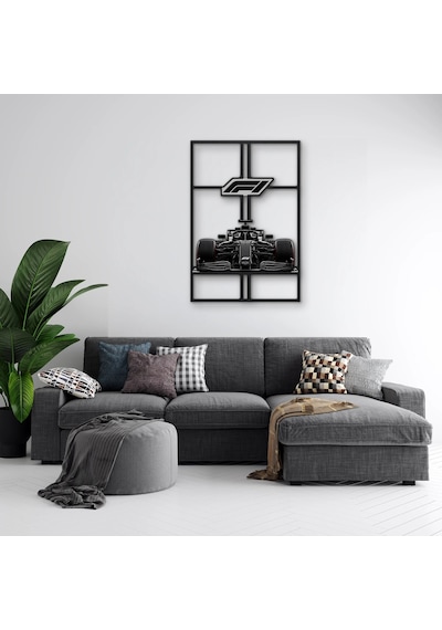 Siyah Formula 1 Yarış Aracı Metal Tablo 34x50 Cm Çok Renkli