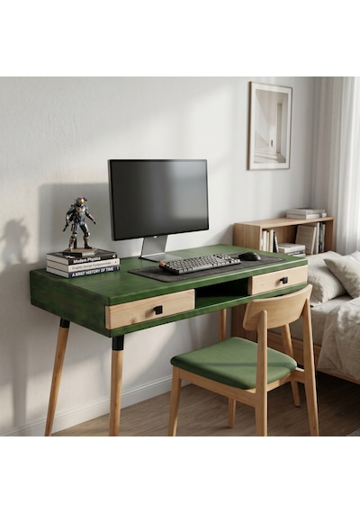Mobenta Modest Desk: Masif Çalışma & Laptop Masası 2 Çekmece 1 Bölme - 120x60 Ye-bz Yeşil-krem Mobenta Modest Desk: Masif Çalışma & Laptop Masası 2 Çekmece 1 Bölme - 120x60 Ye-bz Yeşil-krem