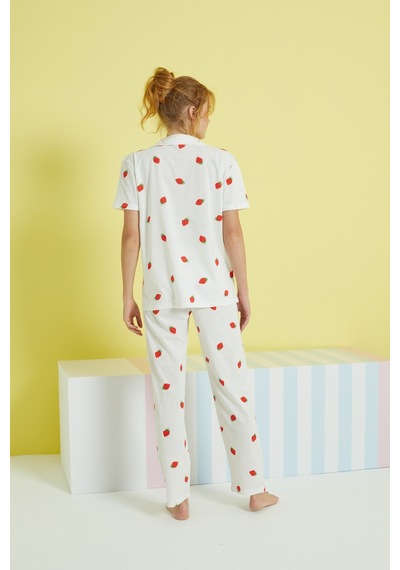 Siyah İnci Örme Düğmeli Pijama Takım 24108024 Çok Renkli