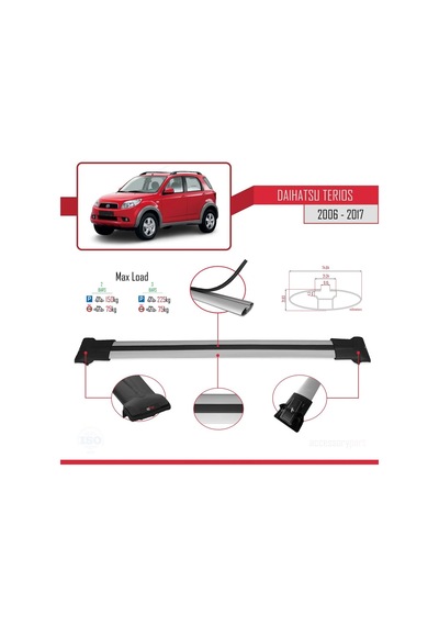 Daihatsu Terios 2006-2017 Arası İle Uyumlu Fly Model Ara Atkı Tavan Barı Gri