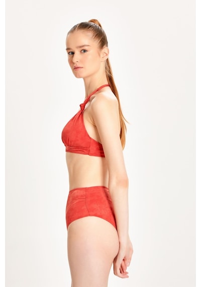 Too Salty Swimwear Kadın Kiremit Süet Görünümlü Toparlayıcı Yüksek Bel Boyundan Bağlı Bikini Takımı 24s106st Kiremit