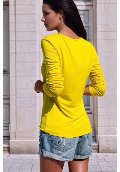 WeShaya Sarı, Kare Yaka, Uzun Kollu, Basic Bluz Sari
