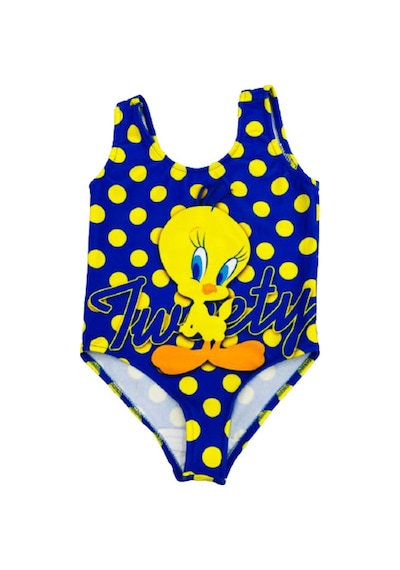 Lolliboomkids Kız Çocuk Puantiye Tweety Baskılı Lacivert Sarı Askılı Mayo Sarı - Mavi