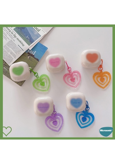 Microsonic Samsung Uyumlu Galaxy Buds 2 Kılıf Süslü Renkli Kalp Desenli Pembe