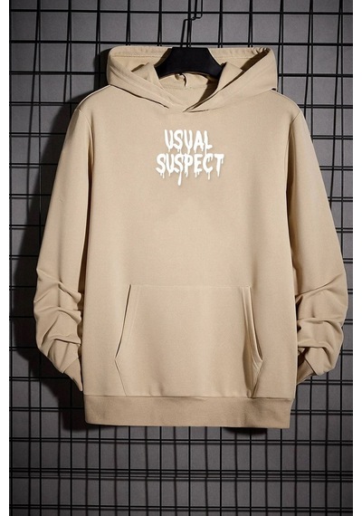 Uyguntarz Unisex Usual Suspect Sırt Baskılı Sweatshirt Bej