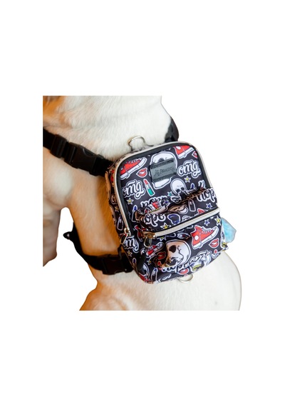 Design, Köpek Sırt Çantası Su Geçirmez, Göğüs Tasması Fonksiyonlu, Ayarlanabilir, Skull Çanta Standart