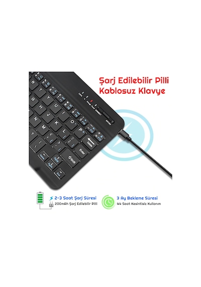 Triline Mini Bluetooth Kablosuz Şarjlı Pilli Slim Rubber 7" Klavy