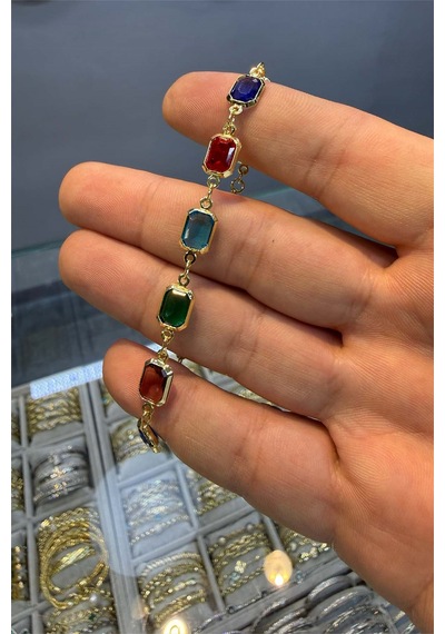 Kare Renkli Bileklik Gold Altın