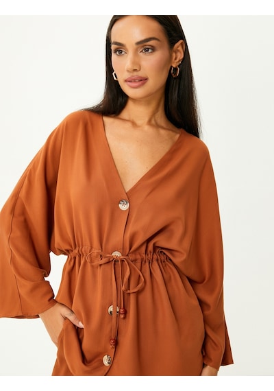 Koton Kimono Geniş Kollu Düğmeli Beli Bağcıklı V Yaka Kahverengi 4wak50104uw Kahverengi Koton Kimono Geniş Kollu Düğmeli Beli Bağcıklı V Yaka Kahverengi 4wak50104uw Kahverengi