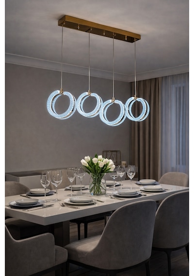 Mirage 4 Lü Sıralı Sarkıt Akrilik Led Avize Gold