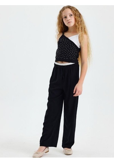 Kız Çocuk Taşlı Askılı Crop Bluz-15567 Siyah