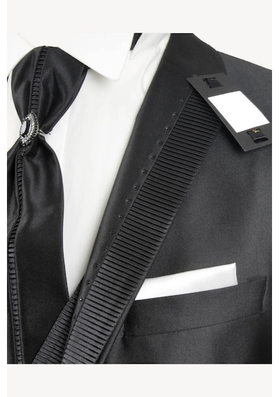 Ysf Erkek Siyah Yelekli Şal Yaka Slim Fit Damatlık