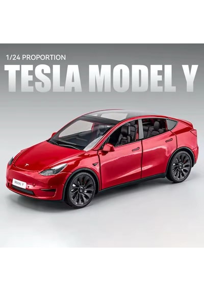 Tesla Model Y Diecast Model Araba 1:24 Sesli Işıklı Açılan Kapılar Jarj İstasyonlu Tesla Araba