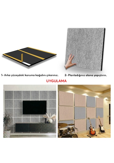 Tink Kendinden Yapışkanlı Akustik Ses Ve Isı Yalıtım Paneli Keçe Dekota Duvar Kağıdı Desenli Açık Gri 49x49 Cm