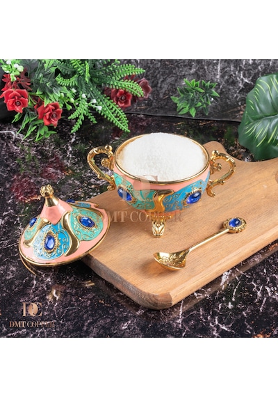 Dmt Copper Home Gaziantep Renkli Zamak Şekerlik Kase Yükseklik 11 Cm Genişlik 13 Cm& Kaşık Dahil