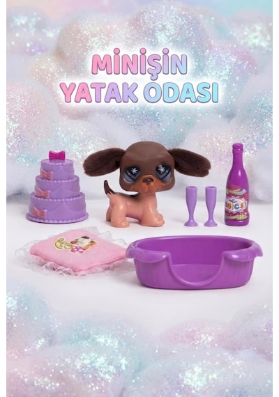 Petclub Sevimli Minişin Yatak Odası Oyun Seti Kulakları Sevimli Köpek Ve Eğlenceli Aksesuarlı Kutu Oyuncak