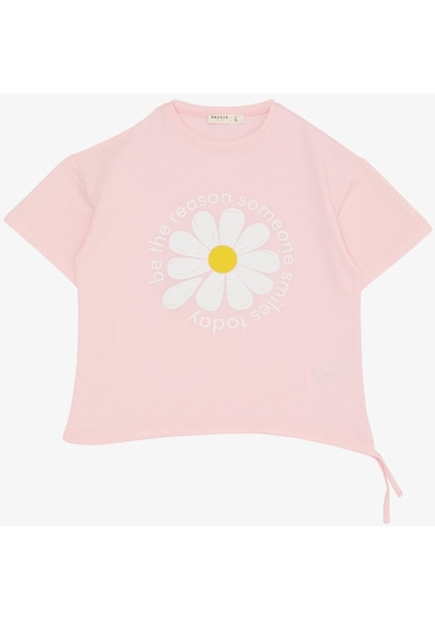 Breeze Kız Çocuk Tişört Papatya Baskılı 7-12 Yaş, Pembe-pembe Pembe