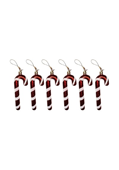 Vıp Deluxe 6 Adet Baston Süs 13 Cm Parlak Simli Kırmızı Yılbaşı Ağacı Süsleri Noel Ağacı Süsleri
