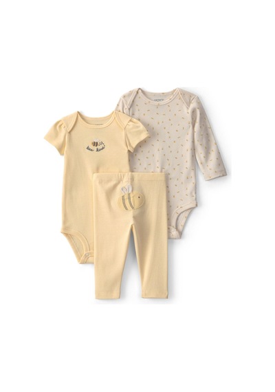 Carter's Kız Bebek Layette 3'lü Body Pantolon Takım Sarı 1v253810