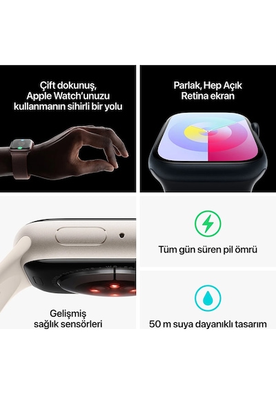 Apple Watch Series 9 GPS + Cellular 41 MM Çelik Kasa Spor Kordon S/M Akıllı Saat (Apple Türkiye Garantili)
