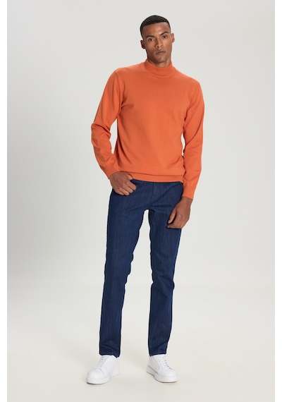 Ac&Co / Altınyıldız Classics Erkek Kıremıt Pamuklu Standart Fit Normal Kesim Yarım Balıkçı Yaka Triko Kazak Kıremıt Kiremit