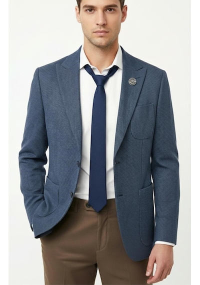 Presto Erkek Slim 6 Drop Örme Torba Cep Ceket Mavi 1639-004 Mavi