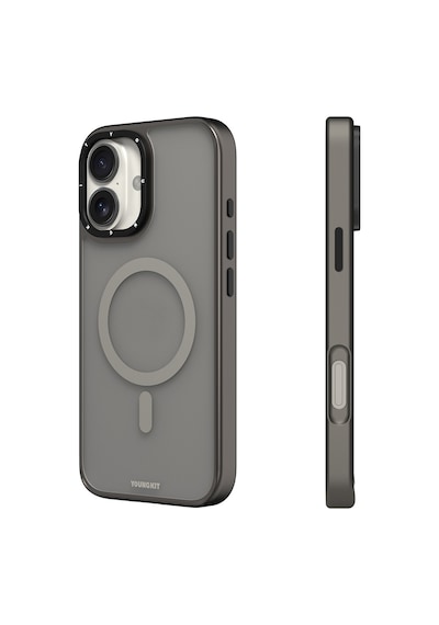 Apple Uyumlu iPhone 16 Kılıf Magsafe Şarj Özellikli Cam Arka Yüzey Tpu Youngkit Gemstone Serisi Kapak Gri