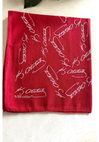 Refox Atatürk Imzalı Kırmızı Renk Unisex %100 Cotton Bandana Fular Çok Renkli