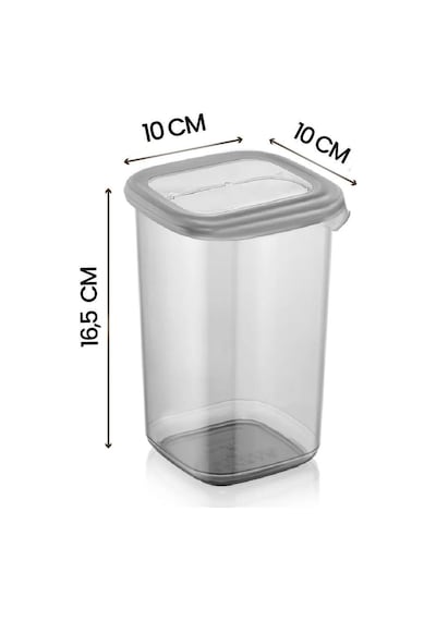 Kitchen Life 6'lı Etiketli Square Kare Erzak Saklama Kabı Seti 1200 ML - Sert Kapaklı Düzenleyici Kavanoz Antrasit - Siyah