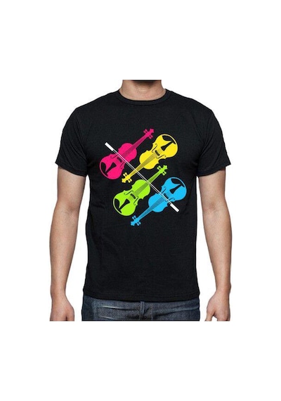 Herşey Nota Renkli Keman Unisex Tshirt 001